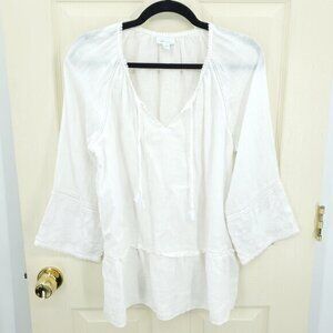 J. Jill Love Linen Tiered Relaxed Fit Button Down Shirts M White
